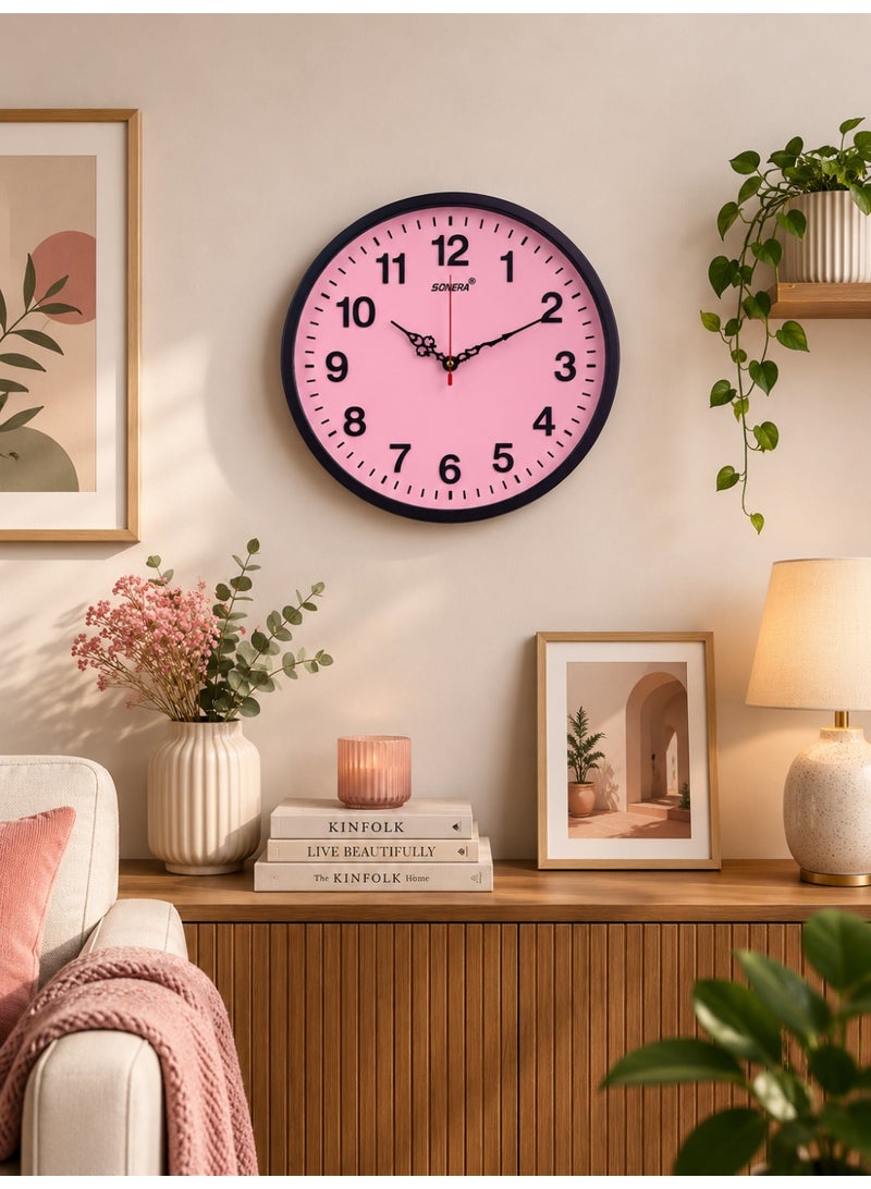 SONERA 32 cm Round Wall Clock in Pink – Elegant Modern Wall Clock for Home and Office Décor - Image 4