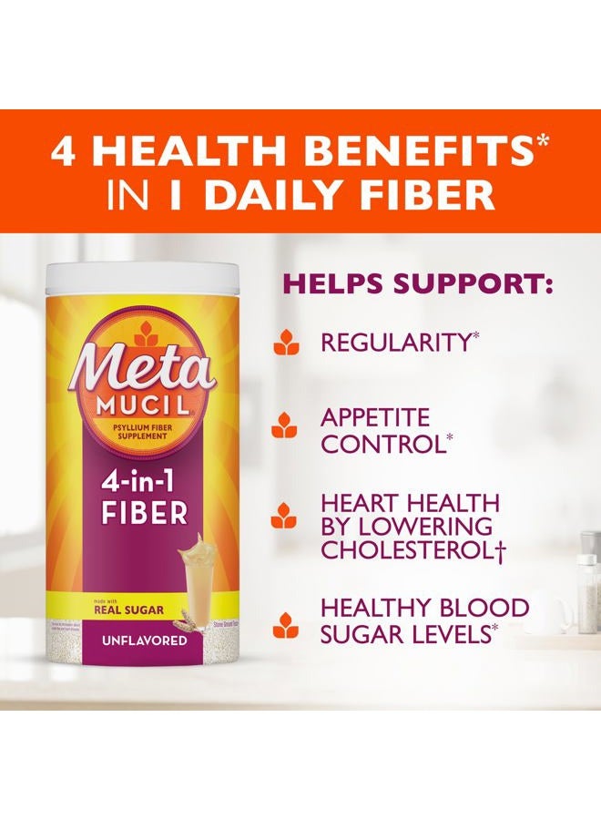 Metamucil , Daily Psyllium Husk Powder Supplement with Real Sugar, 4-in-1 Fiber for Digestive Health, Orange Smooth Flavored Drink, 114 Servings - Image 3