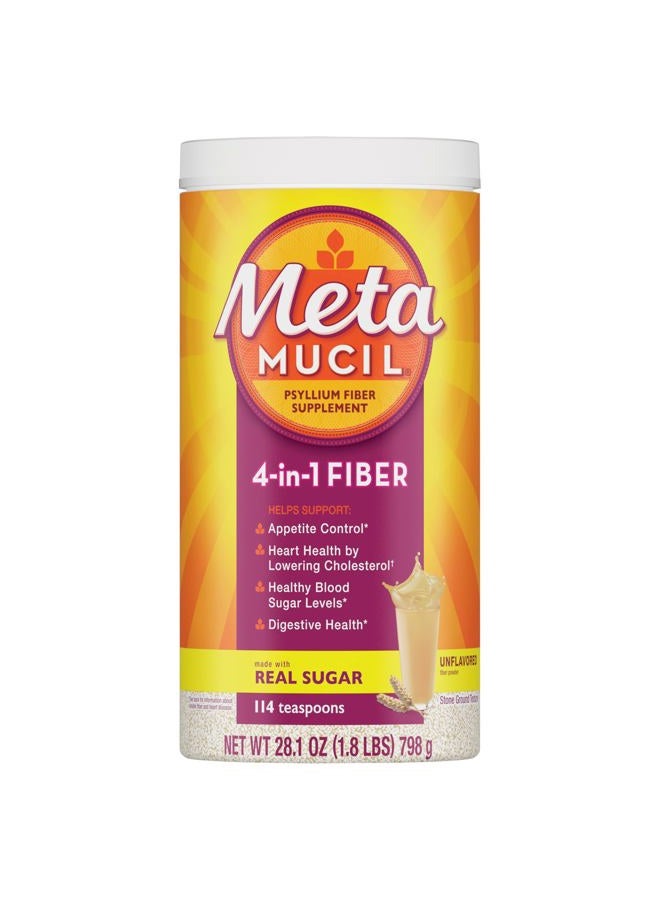 Metamucil , Daily Psyllium Husk Powder Supplement with Real Sugar, 4-in-1 Fiber for Digestive Health, Orange Smooth Flavored Drink, 114 Servings - Image 1