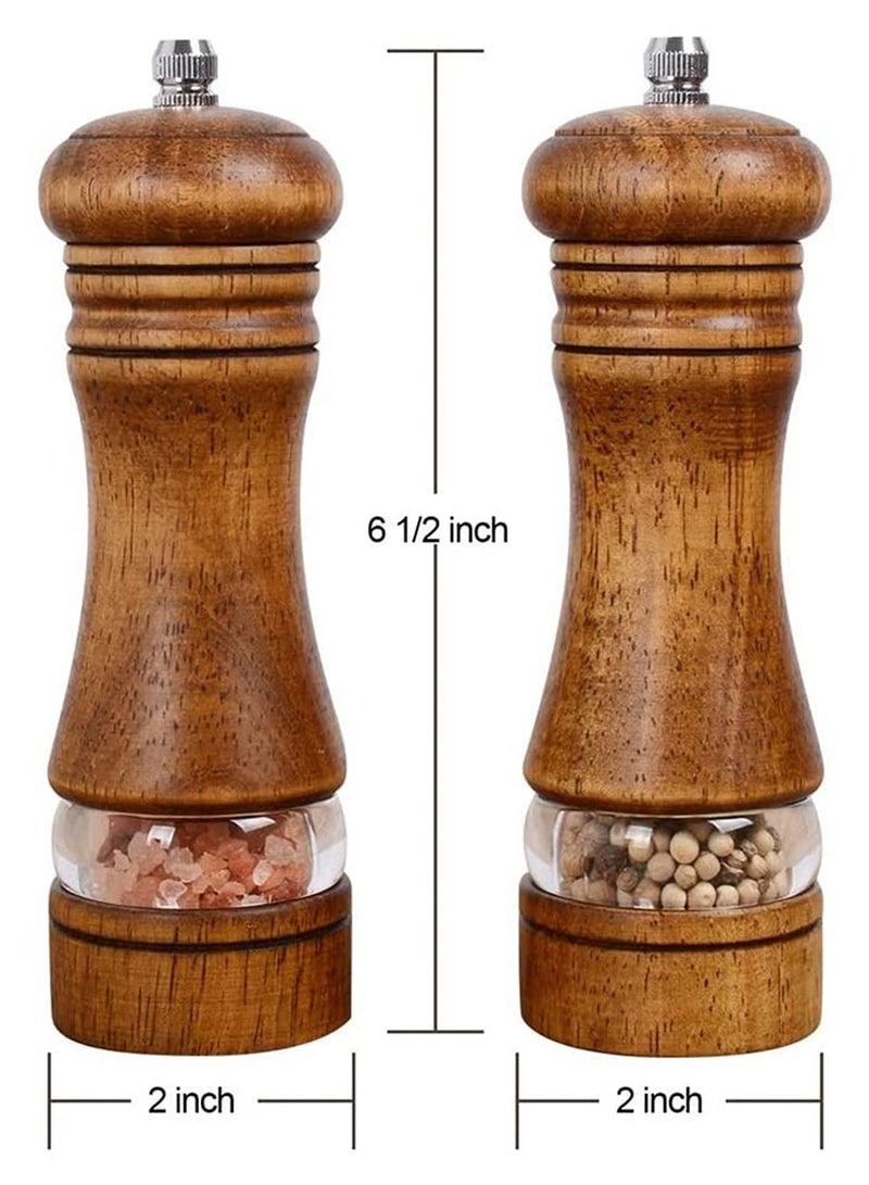 Peachjoy Pepper Grinder, Wood Salt and Pepper Grinder Mills Sets, Classic Manual Salt Grinder Refillable Pepper Mill Sets with Acrylic Visible Window Adjustable Ceramic Grinding Rotor 6.5inch 2 Pack  - Image 2