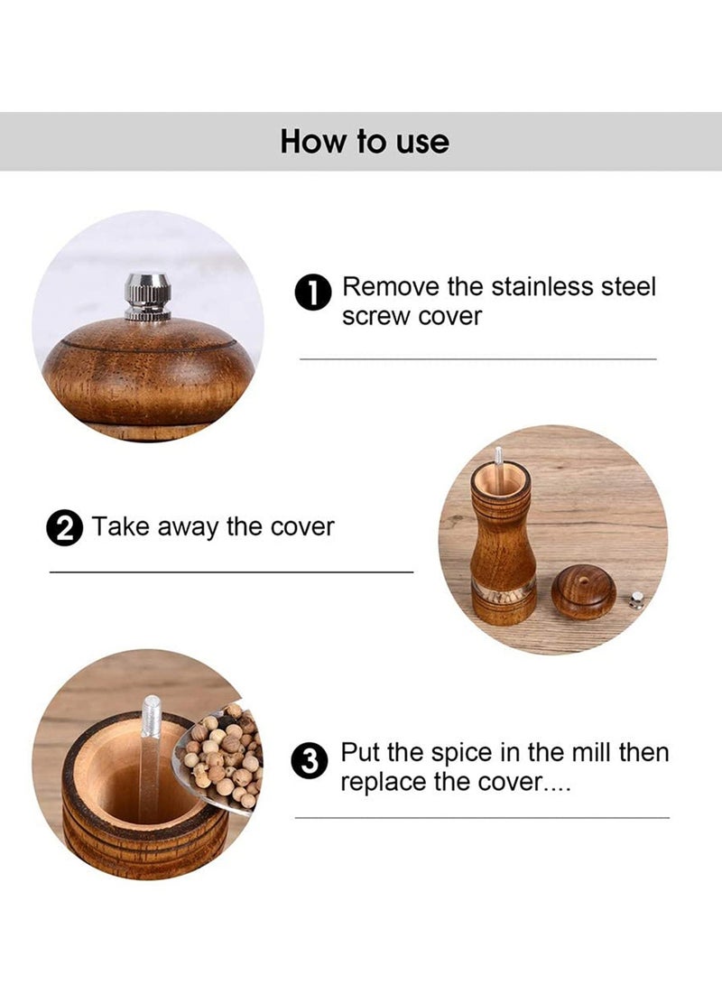 Peachjoy Pepper Grinder, Wood Salt and Pepper Grinder Mills Sets, Classic Manual Salt Grinder Refillable Pepper Mill Sets with Acrylic Visible Window Adjustable Ceramic Grinding Rotor 6.5inch 2 Pack  - Image 3