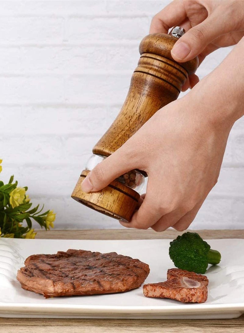 Peachjoy Pepper Grinder, Wood Salt and Pepper Grinder Mills Sets, Classic Manual Salt Grinder Refillable Pepper Mill Sets with Acrylic Visible Window Adjustable Ceramic Grinding Rotor 6.5inch 2 Pack  - Image 5