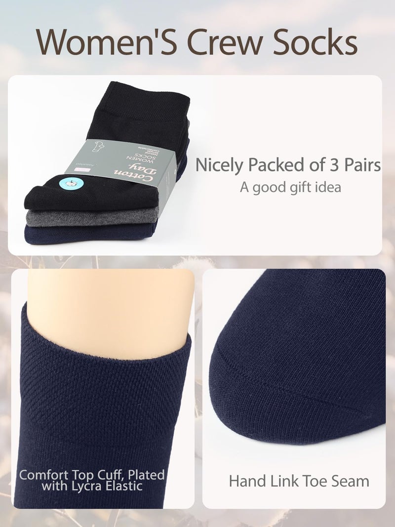 COTTON DAY Women's Soft Combed Cotton Dress Socks Seamless Toe Black Gray Navy Blue (Assorted 6-9) - Image 4
