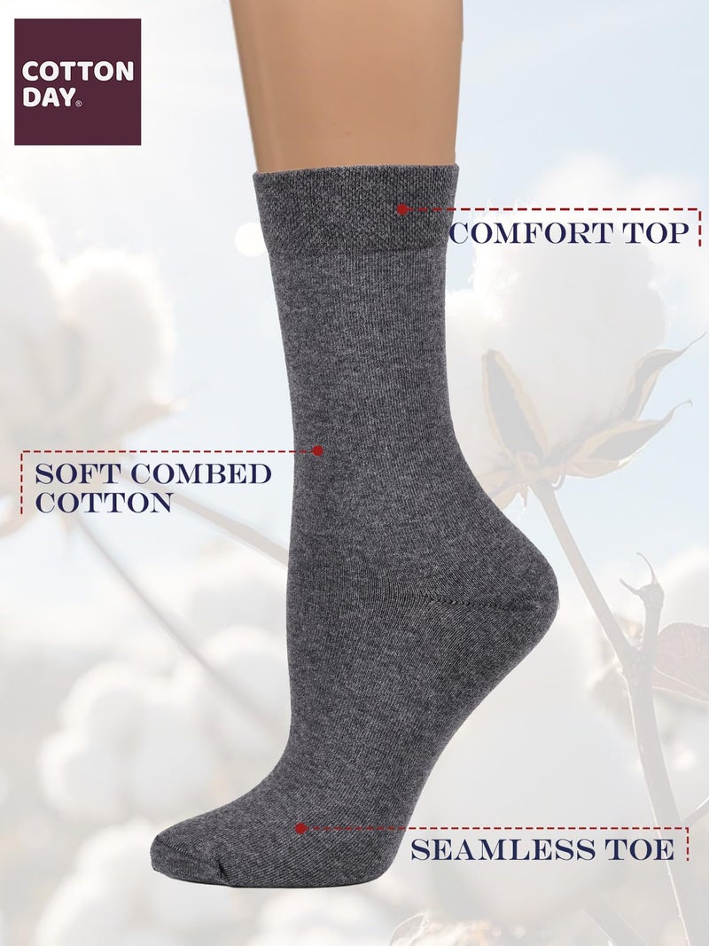 COTTON DAY Women's Soft Combed Cotton Dress Socks Seamless Toe Black Gray Navy Blue (Assorted 6-9) - Image 3