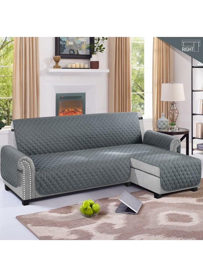L Shape Sectional Sofa Cover, Reversible Chaise Lounge Slipcover, Washable Non-Slip Stain Resistant Furniture Protector, Dark Grey, Small - Image 5