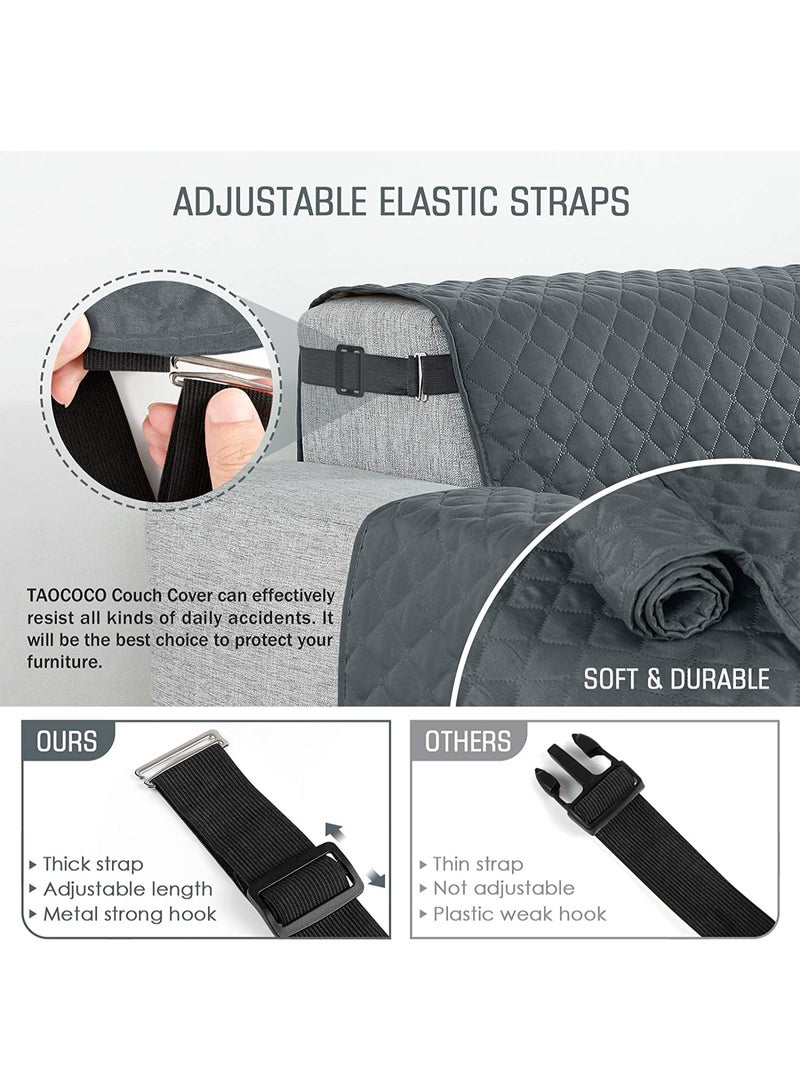 L Shape Sectional Sofa Cover, Reversible Chaise Lounge Slipcover, Washable Non-Slip Stain Resistant Furniture Protector, Dark Grey, Small - Image 3