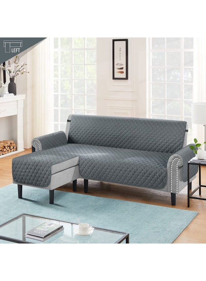 L Shape Sectional Sofa Cover, Reversible Chaise Lounge Slipcover, Washable Non-Slip Stain Resistant Furniture Protector, Dark Grey, Small - Image 2