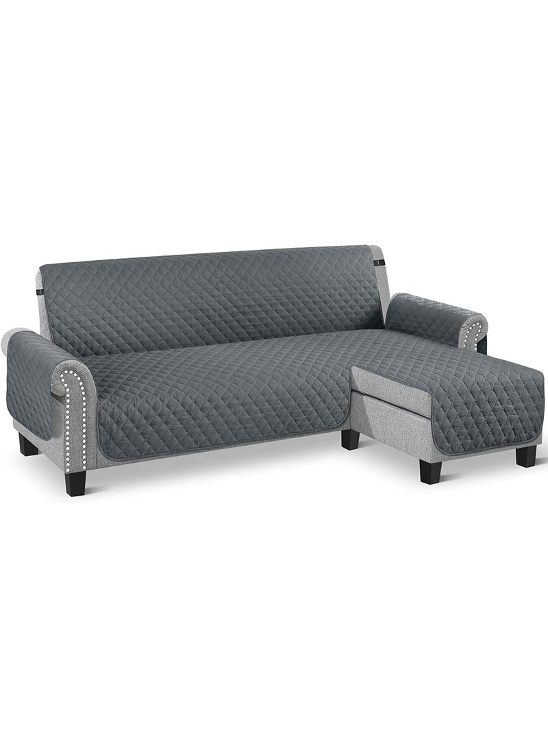 L Shape Sectional Sofa Cover, Reversible Chaise Lounge Slipcover, Washable Non-Slip Stain Resistant Furniture Protector, Dark Grey, Small - Image 1