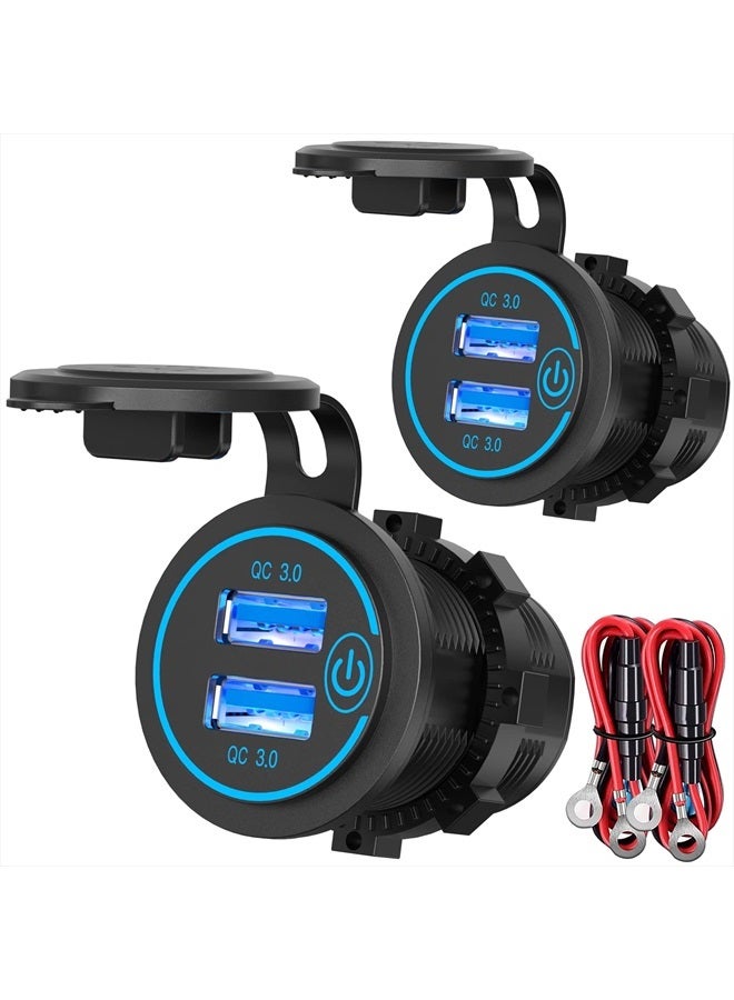 Qidoe [2 Pack] 12V USB Outlet, Quick Charge 3.0 Dual USB Power Outlet with Touch Switch, Waterproof 12V/24V Fast Charge USB Charger Socket DIY Kit for Car Boat Marine Bus Truck Golf Cart RV Motorcycle, etc. - Image 1