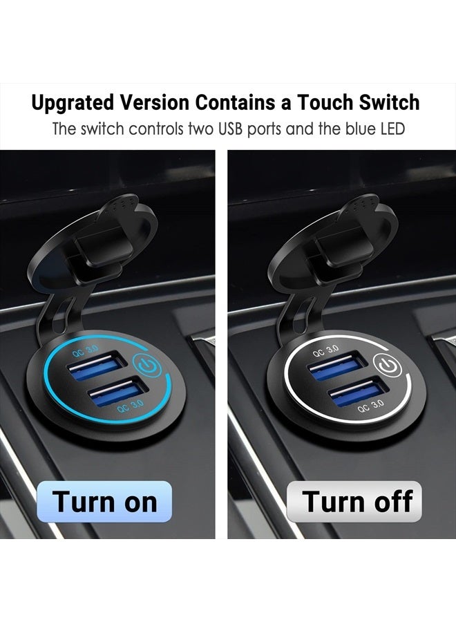 Qidoe [2 Pack] 12V USB Outlet, Quick Charge 3.0 Dual USB Power Outlet with Touch Switch, Waterproof 12V/24V Fast Charge USB Charger Socket DIY Kit for Car Boat Marine Bus Truck Golf Cart RV Motorcycle, etc. - Image 3