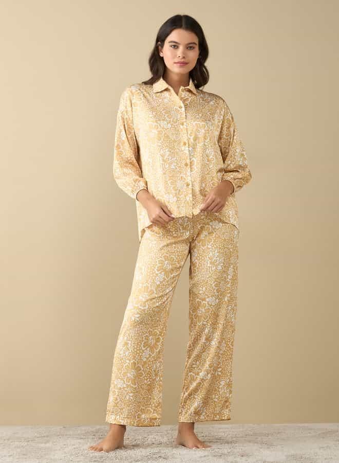 سبلاش فيڤ طقم قميص بأكمام طويلة وطبعات وبنطلون بيجاما - Image 1