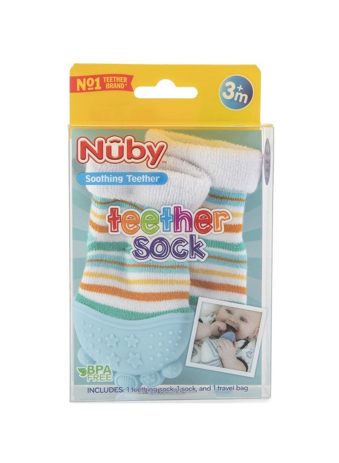 Nuby Nuby Soothing Teether Sock, Baby Blue Stripes, 5" - Image 1