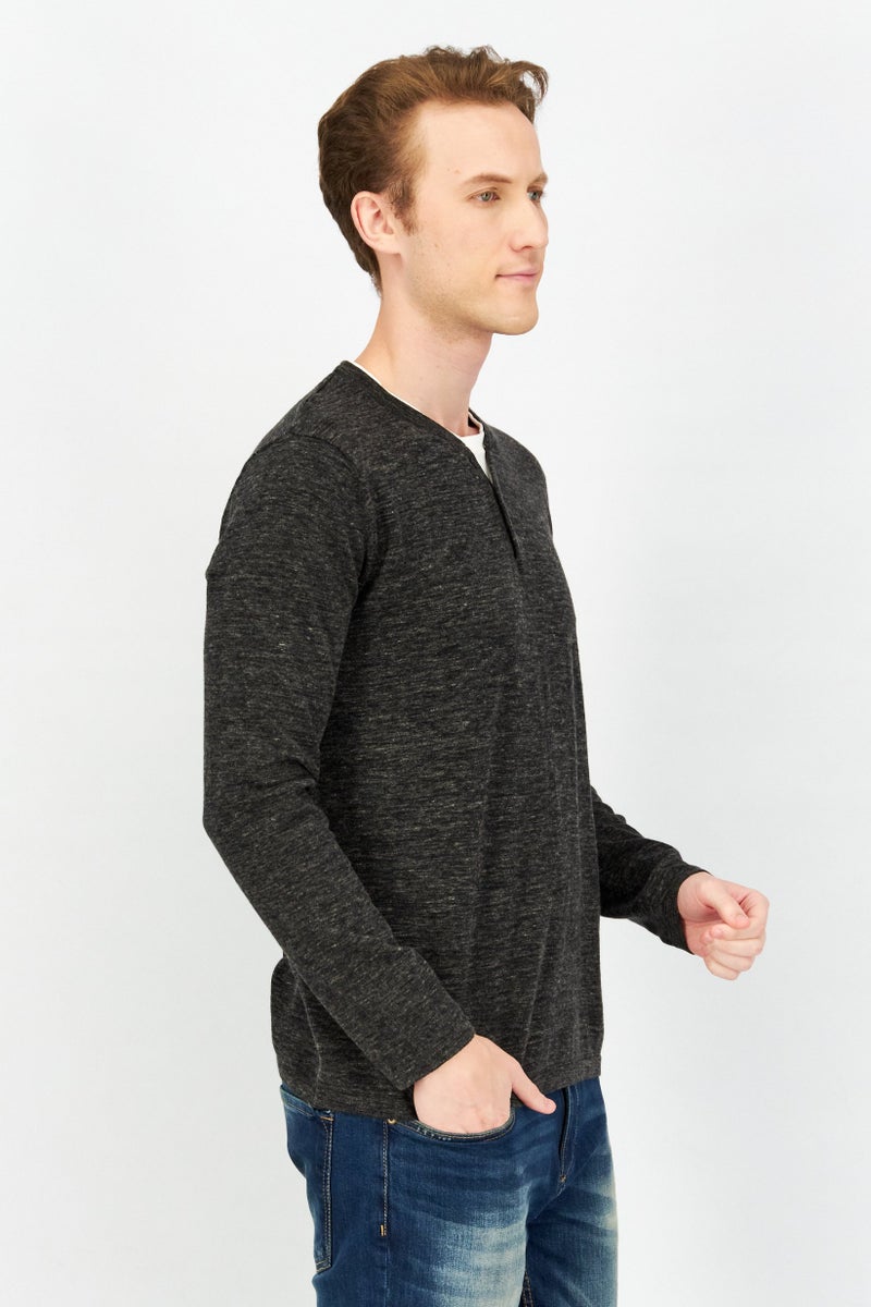 Celio Men Crew Neck Knitted Sweater, Heather Black - Image 4