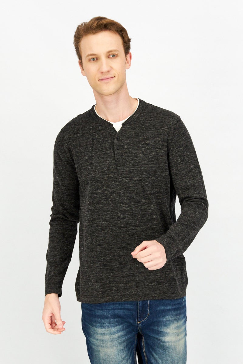 Celio Men Crew Neck Knitted Sweater, Heather Black - Image 1