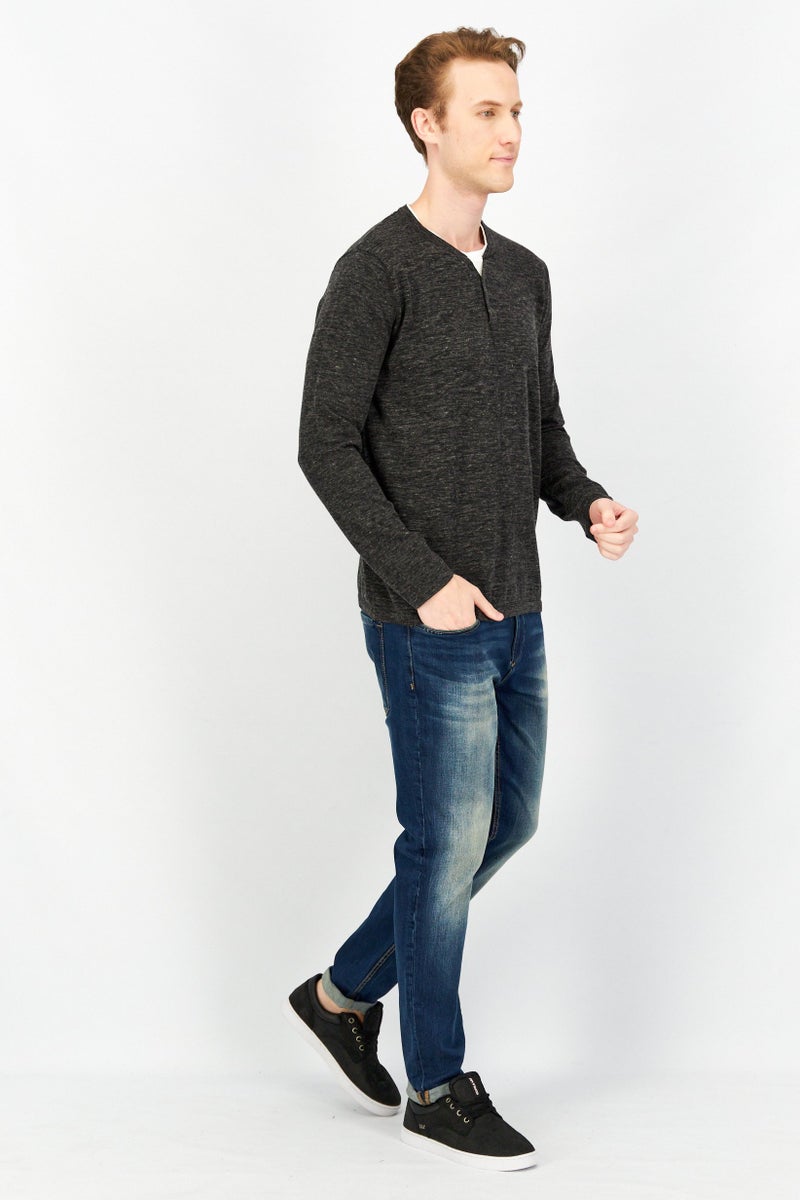 Celio Men Crew Neck Knitted Sweater, Heather Black - Image 3