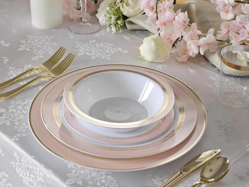OCCASIONS FINEST PLA "" OCCASIONS "" 50 Plates Pack (25 Guests)-Heavyweight Wedding Party Disposable Plastic Plate Set -25 x 10.5'' Dinner + 25 x 7.5'' Salad/dessert plates (Ritz Blush and Gold) - Image 5