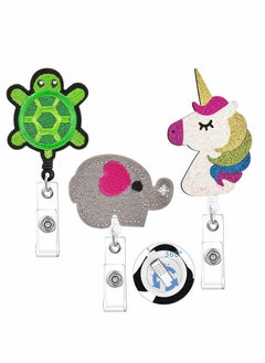 Y&D Felt Nurse Badge Reels, 3 Pieces Retractable Holder Reel Cute Name ID Holders with Alligator Clip for Nurse, Doctor, Teacher, Student Gifts(Elephant, Turtle, Unicorn)  - Image 1
