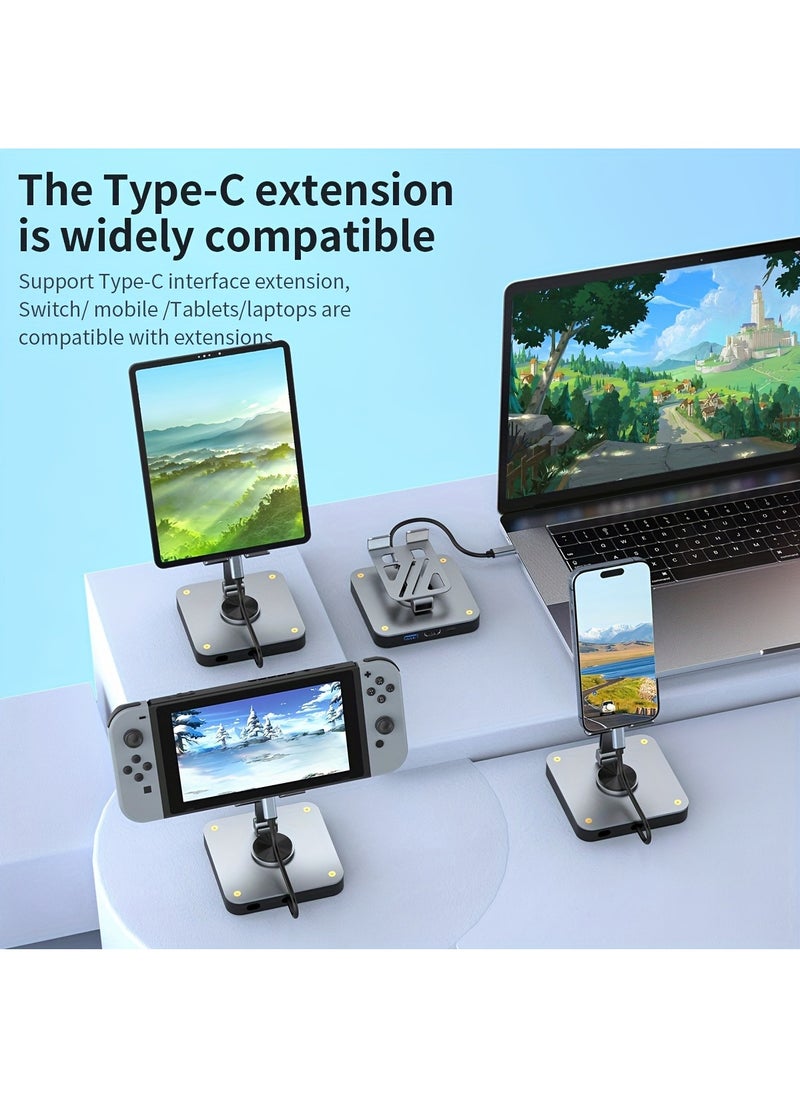 3-in-1 Docking Station, USB-C Hub, Switch Dock With Rotatable Folding Stand, With 4K@60 Hz HD, USB2.0(480Mbps), PD 100W Fast Charging Port, Perfect For iPad Pro/Air, Switch, Switch OLED, SmartPhone