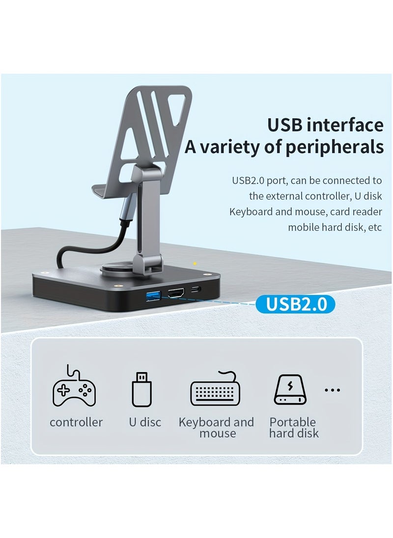 3-in-1 Docking Station, USB-C Hub, Switch Dock With Rotatable Folding Stand, With 4K@60 Hz HD, USB2.0(480Mbps), PD 100W Fast Charging Port, Perfect For iPad Pro/Air, Switch, Switch OLED, SmartPhone