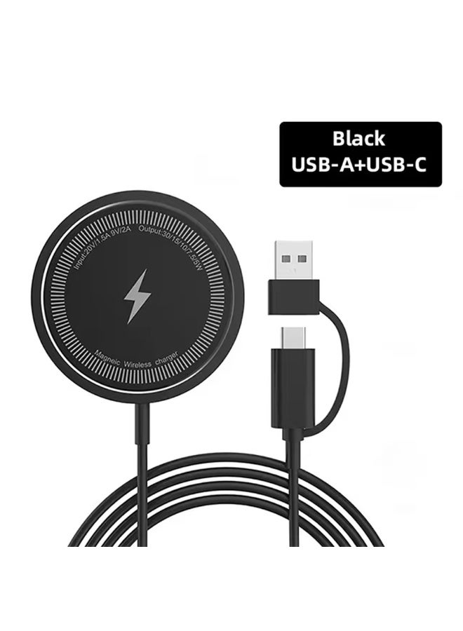 Five Star Electronics Magnetic Wireless Charger, MagSafe Compatible Fast Charging Pad for iPhone 17/16/15/14/13/12 Series, Max 15W, Strong Magnet, Dual USB-A & USB-C Ports – for AirPods & MagSafe Case Devices - Image 1