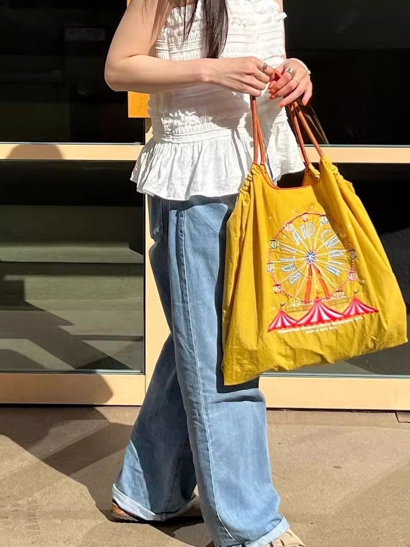 Japanese Embroidered Tote Bag – Medium Nylon Shoulder Bag for Summer 2024 - Image 5