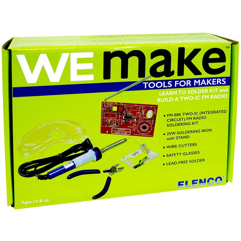 Elenco WEmake FM Radio DIY Soldering Kit with Tools Soldering Iron Side Cutters Safety Glasses Solder Great Stem Project - Image 2