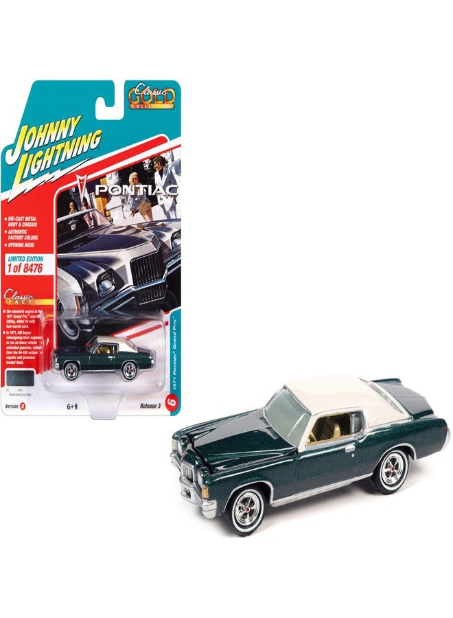 Johnny Lightning 1971 Pontiac Grand Prix Bluestone Gray Metallic with White Top Classic Gold Collection Series Limited Edition to 8476 Pieces Worldwide 1/64 Diecast Model Car - Image 2