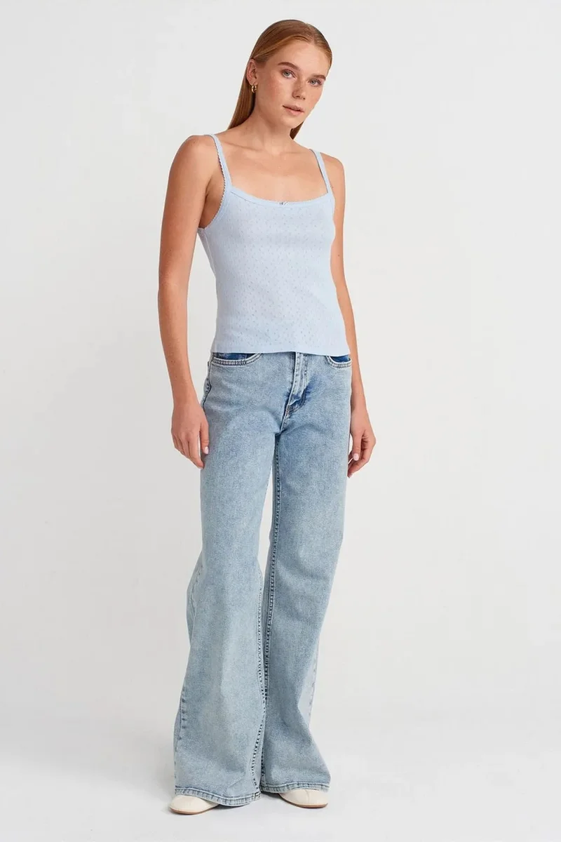 Dilvin Baby Blue DILVIN Textured Cotton Modal Cami Blouse for Women | Best Price UAE
