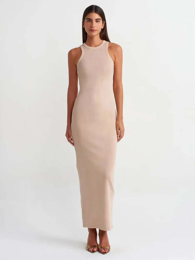 ديلفين Dilvin Ribbed Bodycon Maxi Dress