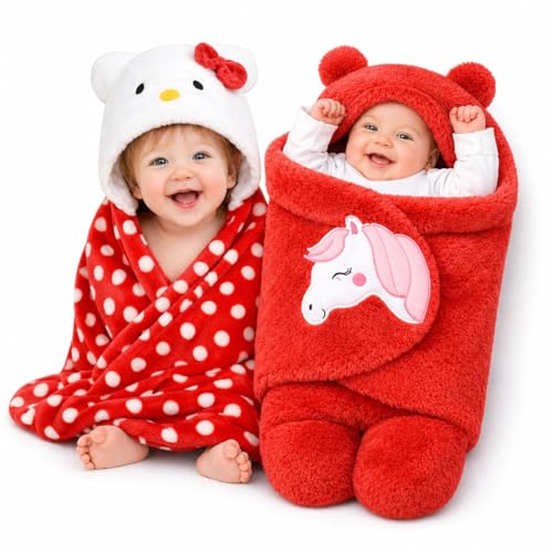 BRANDONN Baby Blankets New Born Combo Pack of Hooded Wrapper Sleeping Bag and Baby Bath Towel for 0-6 Months Baby Boys and Baby Girls Pack of 2 - Image 1