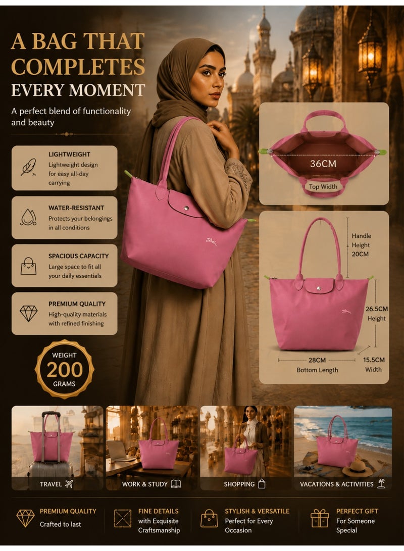 70th Anniversary Medium‑Size Tote Bag | 70th Anniversary Medium Tote Handbag, Pink Nylon - Image 1
