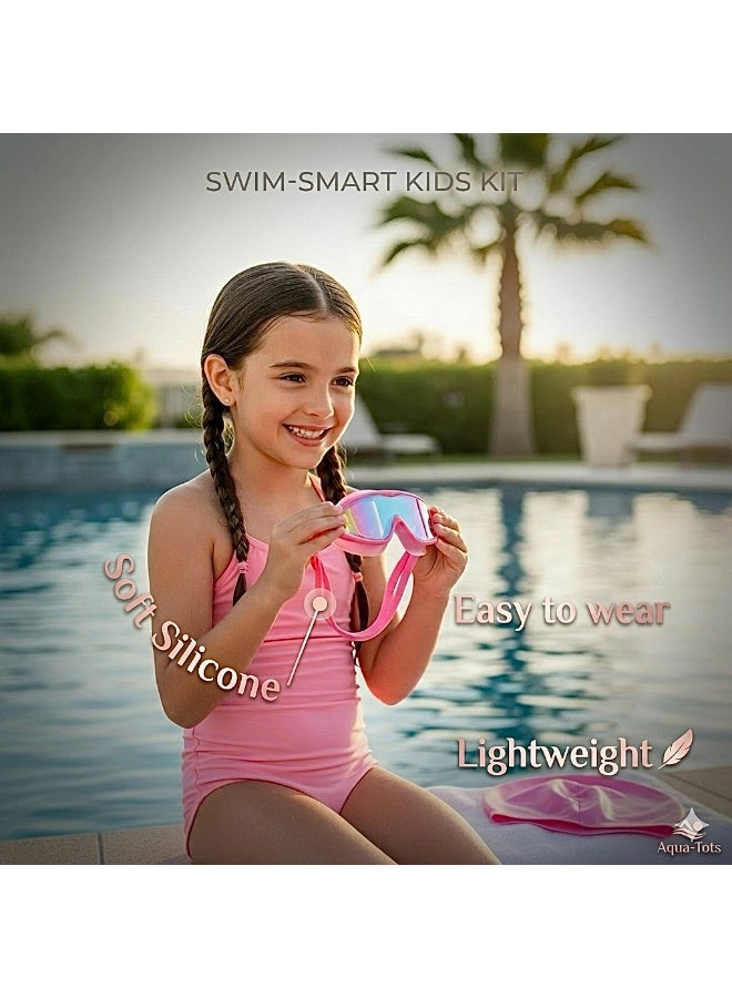 Aurheim Swimming Goggles for Kids with head cap Pool Goggles No Leaking Anti Fog UV Protection Waterproof Wide Frame PINK - Image 4