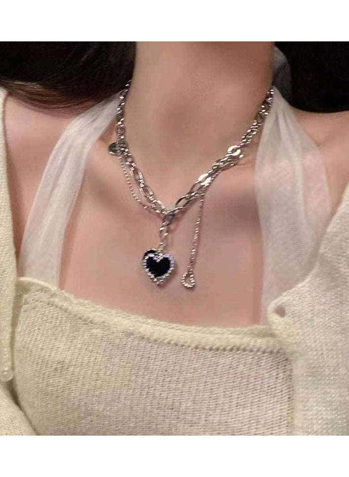 Goolsky Black Heart Zircon Necklace for Women – Dainty Titanium Steel Choker, Sweet & Cool Style, High-End Aesthetic Collarbone Chain - Image 1
