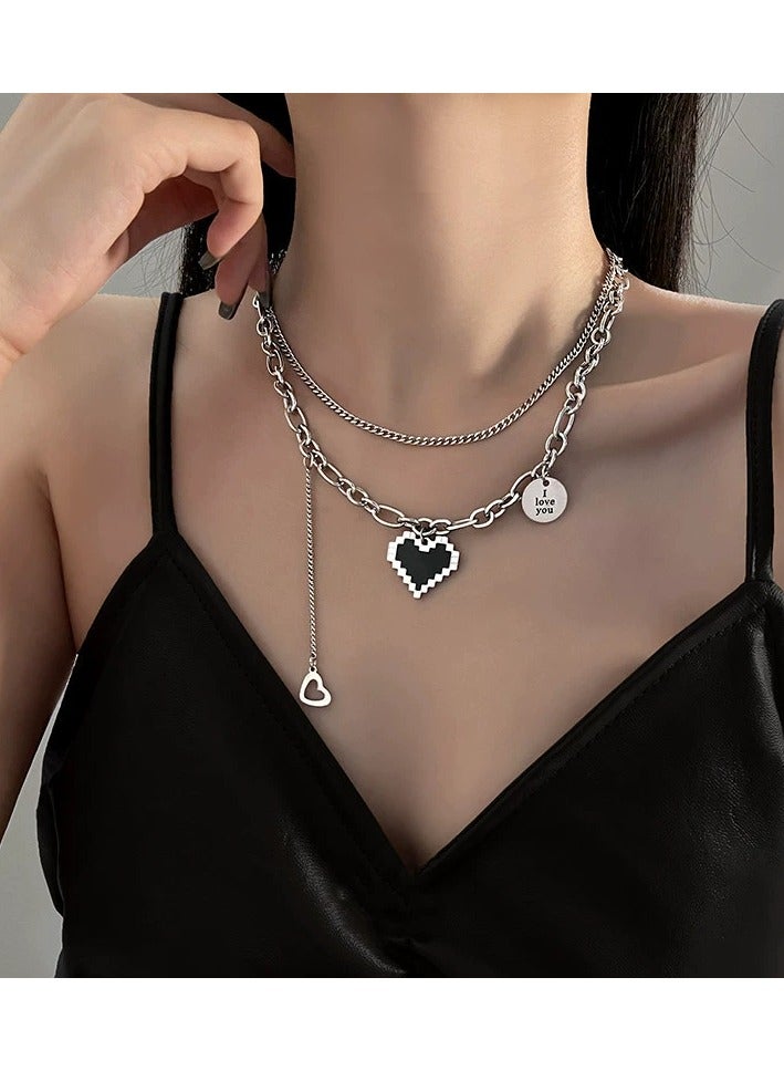 Goolsky Black Heart Zircon Necklace for Women – Dainty Titanium Steel Choker, Sweet & Cool Style, High-End Aesthetic Collarbone Chain - Image 4