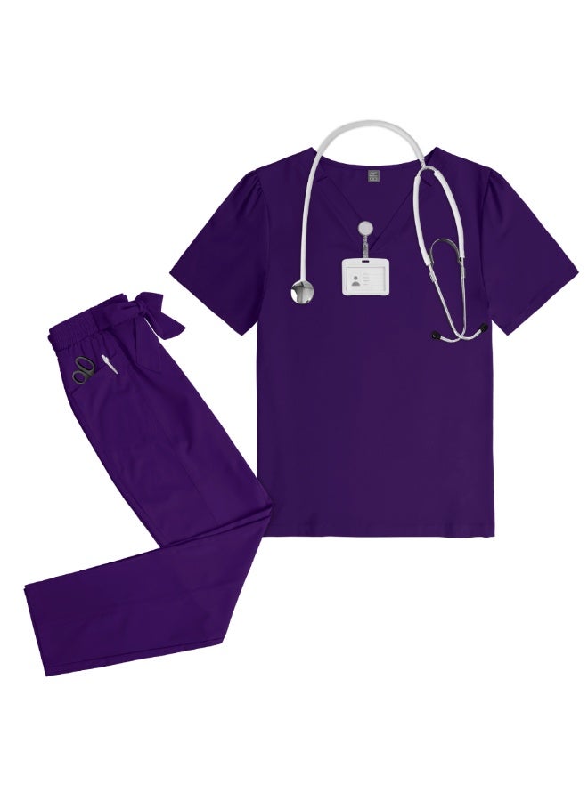 NIBEMINENT Nurse Surgical Uniform Women Doctor Costume Set Solid Color V-neck Pocket Quick-drying Top+pants Oral Dental Surgery Uniform Set - Image 1