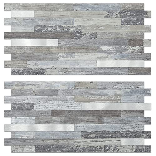 AULIGET 20 Sheets Peel and Stick Backsplash, Distressed Wood Look PVC Wall Tiles Stick on Backsplash for Kitchen - Image 1