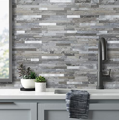 AULIGET 20 Sheets Peel and Stick Backsplash, Distressed Wood Look PVC Wall Tiles Stick on Backsplash for Kitchen - Image 5