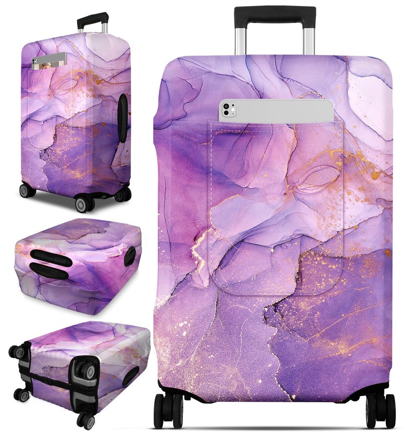 Slohif Luggage Cover for Suitcase Tsa Approved Protector Marble Luggage Sleeve Large Suit Case Cover Travel Stretch Baggage Case Protective Washable Fit 1820 Inch Purple - Image 2