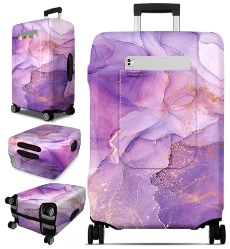 Slohif Luggage Cover for Suitcase Tsa Approved Protector Marble Luggage Sleeve Large Suit Case Cover Travel Stretch Baggage Case Protective Washable Fit 1820 Inch Purple - Image 1