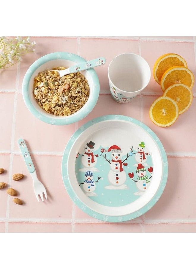 VoiDrop - Baby Tableware Toddler;Kids Self Feeding Baby Melamine Kids Set 5 Pieces (1 X Plate 1 X Bowl 1 X Glass 1 X Spoon 1 X Fork) Snow Man Design - Image 1