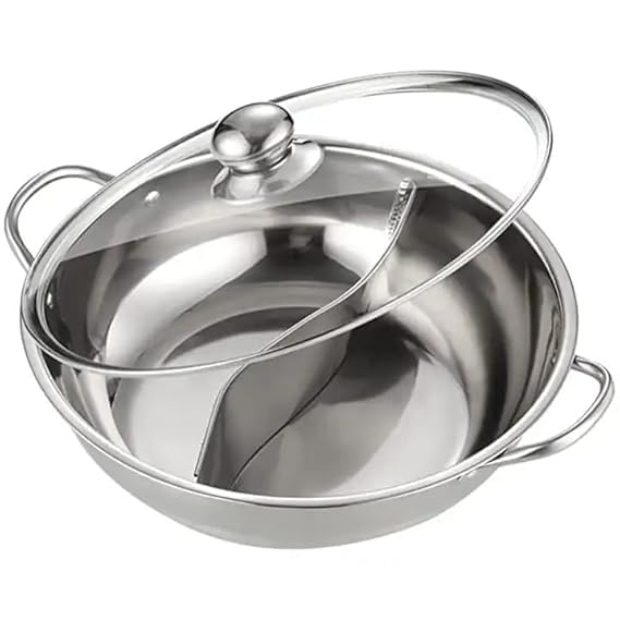 Olpad Stainless Steel Chinese Hot Pot Dual Site Household Kitchen Cookware Hot Pot Shabu Pot Hot Stainless Steel Cookware Hot Pot with Divider 32cm - Image 2