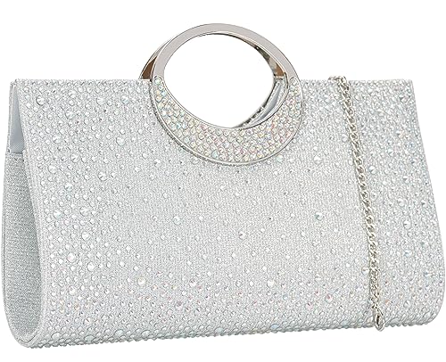 DEXMAY DM Dexmay Rhinestone Clutch Handbag with Crystal Handle for Wedding Party Elegant Clutch Purse for Women AB Silver - Image 1
