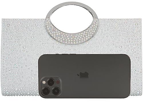 DEXMAY DM Dexmay Rhinestone Clutch Handbag with Crystal Handle for Wedding Party Elegant Clutch Purse for Women AB Silver - Image 3