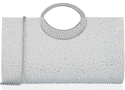 DEXMAY DM Dexmay Rhinestone Clutch Handbag with Crystal Handle for Wedding Party Elegant Clutch Purse for Women AB Silver - Image 2