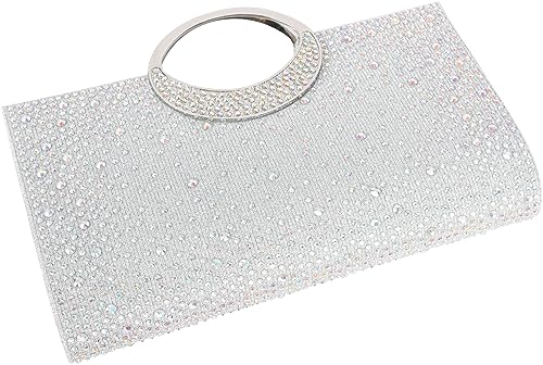 DEXMAY DM Dexmay Rhinestone Clutch Handbag with Crystal Handle for Wedding Party Elegant Clutch Purse for Women AB Silver - Image 5