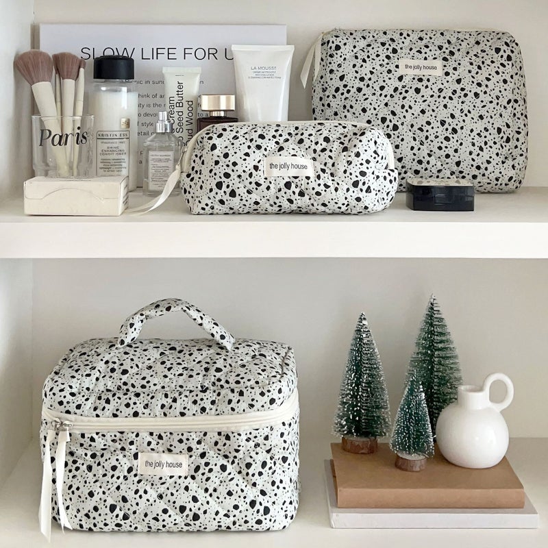 Cross-border Purple Bear Cosmetic Bag Womens Large Capacity Cosmetic Storage Bag Portable Toiletry Bag Cosmetic Bag Black and white splash ink