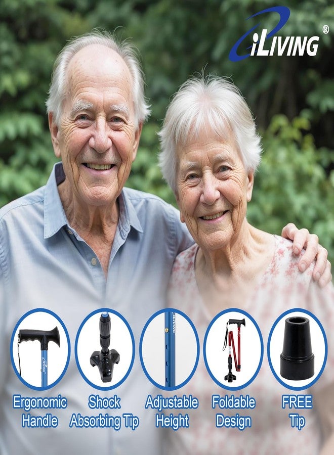 iLiving Walking Cane for Men and Women Foldable, Adjustable, and Free-Standing with Pivot Tip, Heavy-Duty Design Support up to 300 Pounds, Blue - Image 2