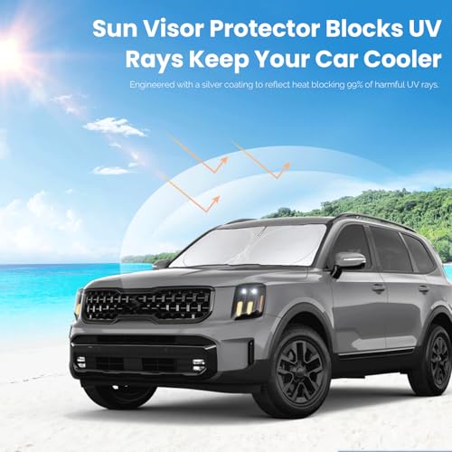 INSAUTO Custom Fit Telluride Windshield Sunshade for Kia Telluride 2020-2025 Front Window Shades Cover for Windshield Sun Visor Protector 210T Reflector Block Heat and Sun Protection Cooler Car Accessories - Image 5