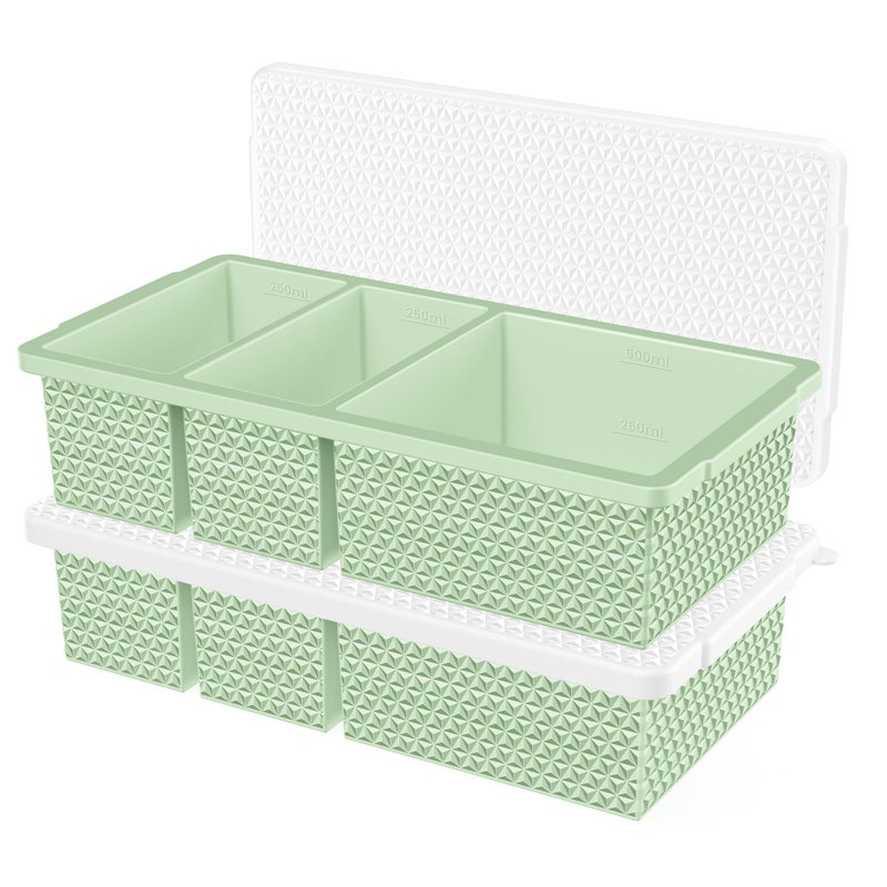 Doasuwish Silicone Freezer Trays with Lid (2-Pack), 1-Cup & 2-Cup Silicone Freezer Molds, Stackable Soup Cubes Freezer Tray with Lid for Portion Control,Food Storage & Meal Prep, Oven & Dishwasher Safe - Image 1