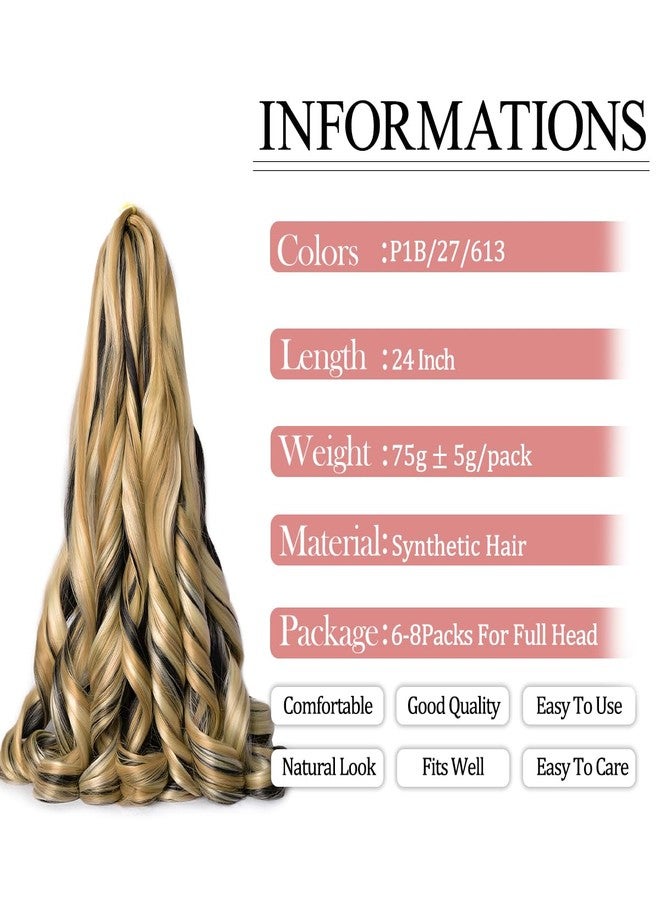 Luoyudu French Curl Braiding Hair 24 Inch 8 Packs Pre Stretched Bouncy Braiding Hair Loose Wavy Synthetic Crochet Hair for Black Women (24 Inch 8 Packs, P1B/27/613) - Image 2